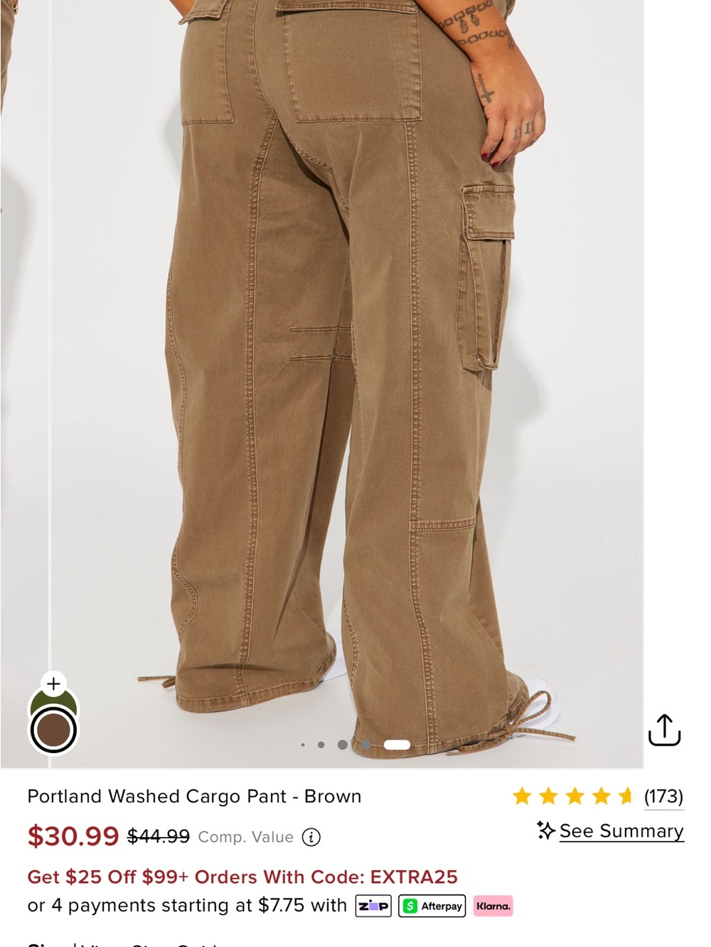 Fashion Nova Olive-Brown Wide Leg Cargo Pants - Picture 3 of 3